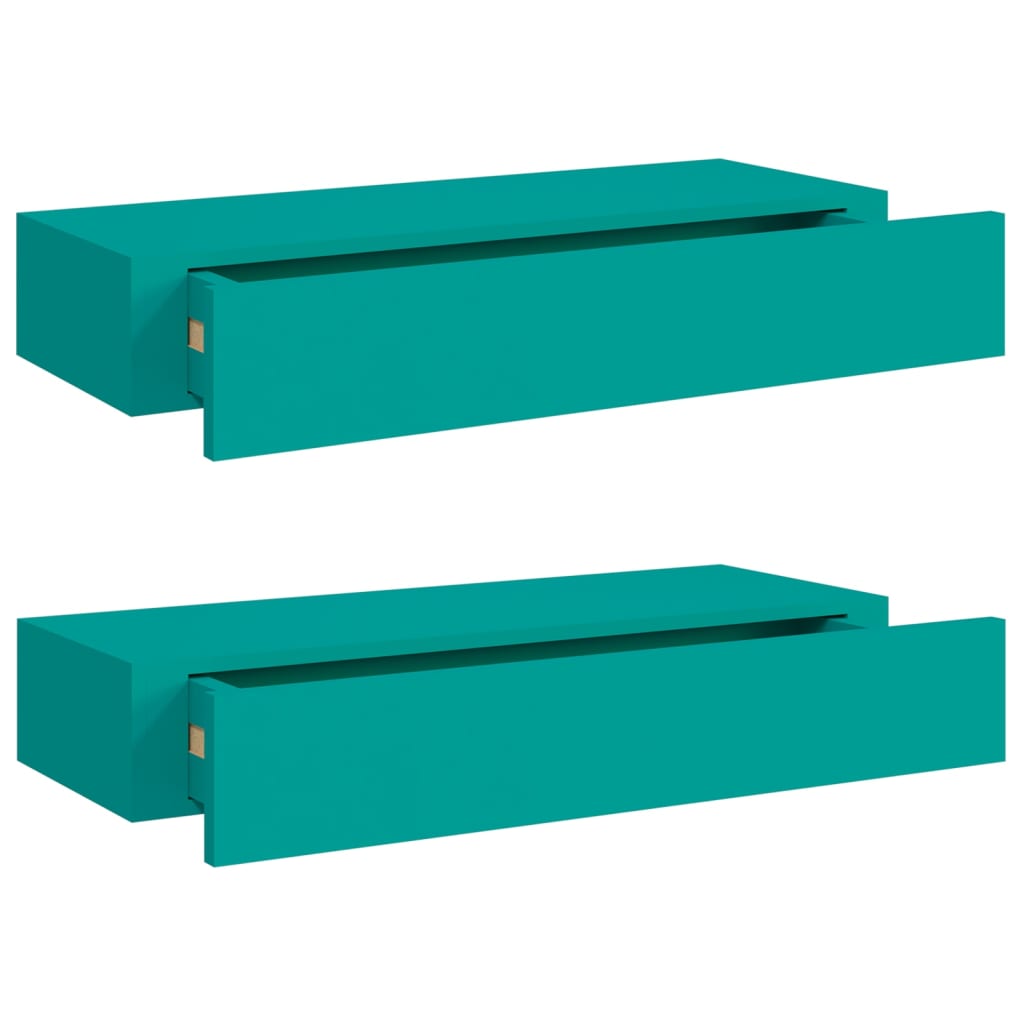 Wandregale mit Schubladen 2 Stk. Blau 60x23,5x10 cm MDF