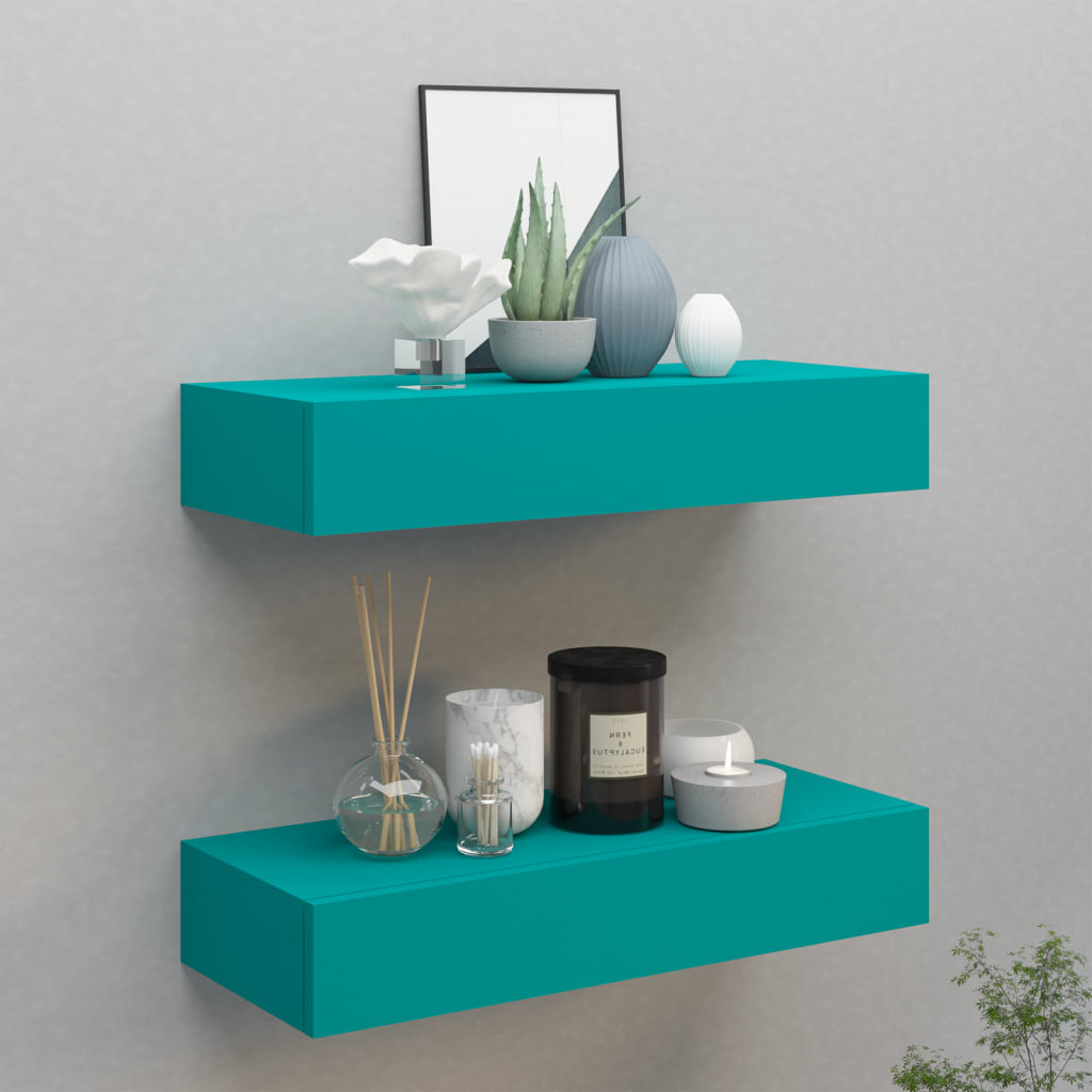 Wandregale mit Schubladen 2 Stk. Blau 60x23,5x10 cm MDF
