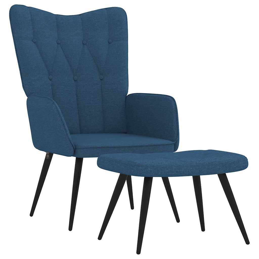 Relaxsessel mit Hocker Blau Stoff