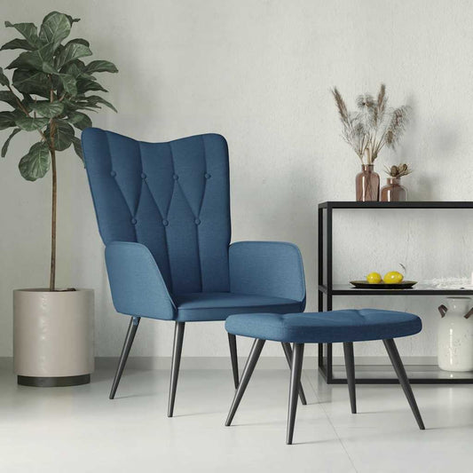 Relaxsessel mit Hocker Blau Stoff