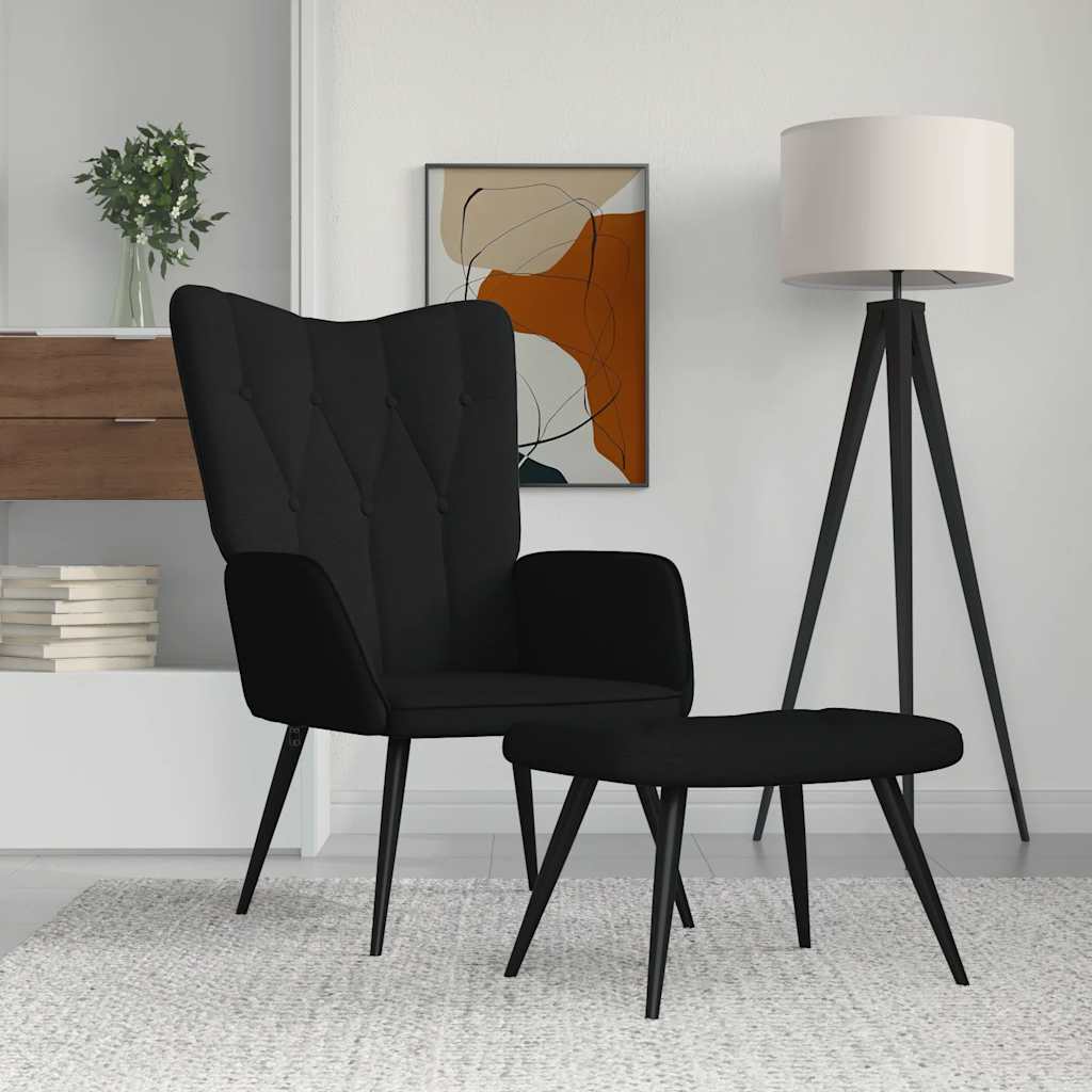 Relaxsessel mit Hocker Schwarz Stoff