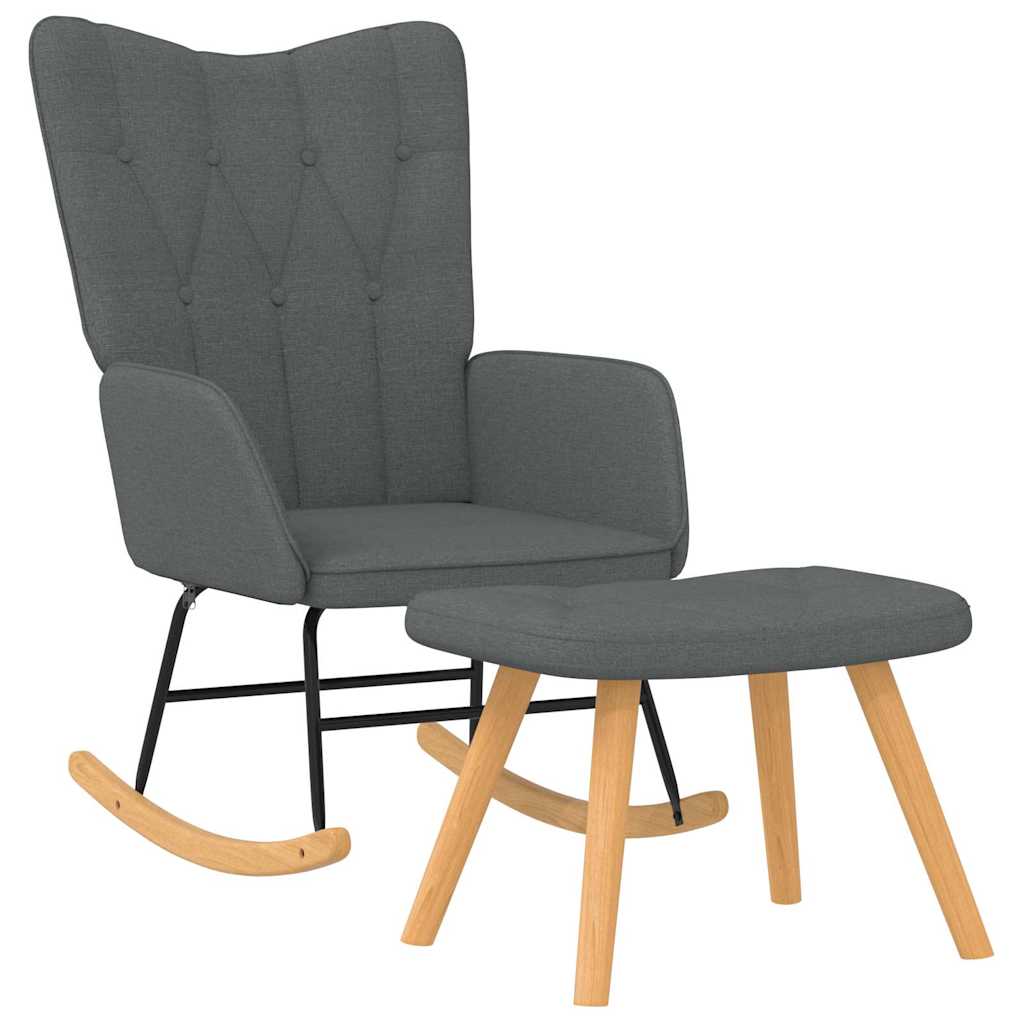 Chaise à bascule avec tabouret en tissu gris foncé