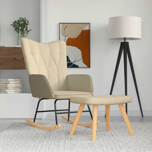 Chaise à bascule avec tabouret en tissu crème