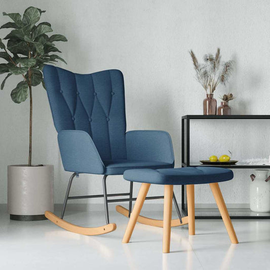 Chaise à bascule avec tabouret en tissu bleu