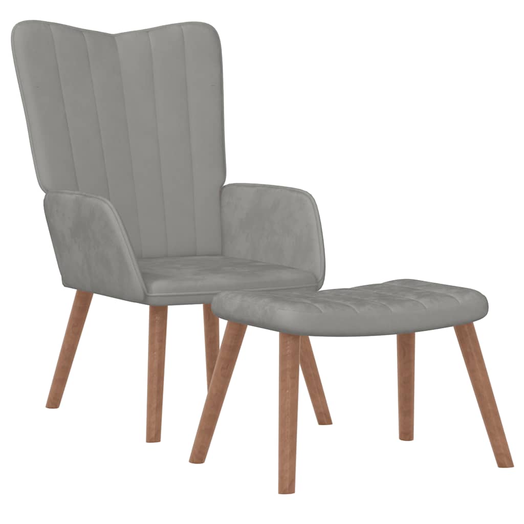 Relaxsessel mit Hocker Hellgrau Samt