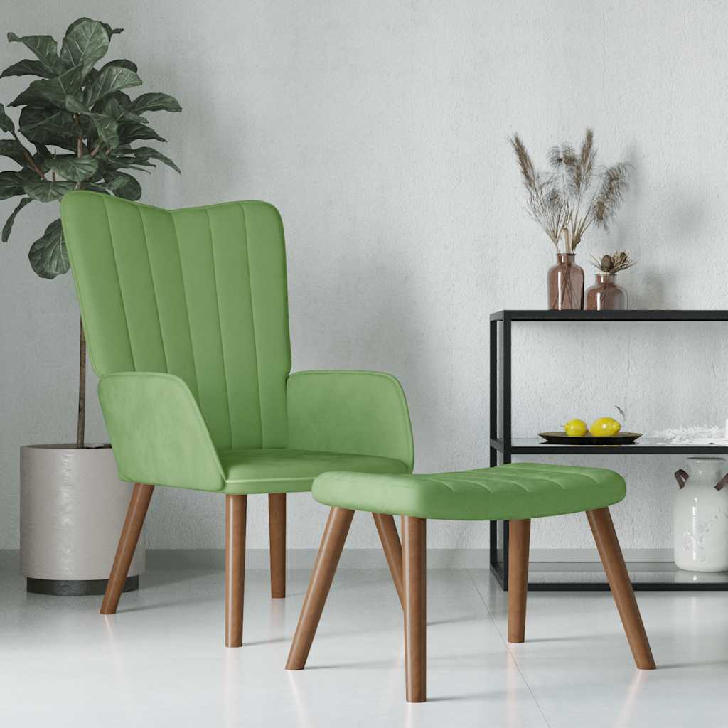 Relaxsessel mit Hocker Hellgrün Samt