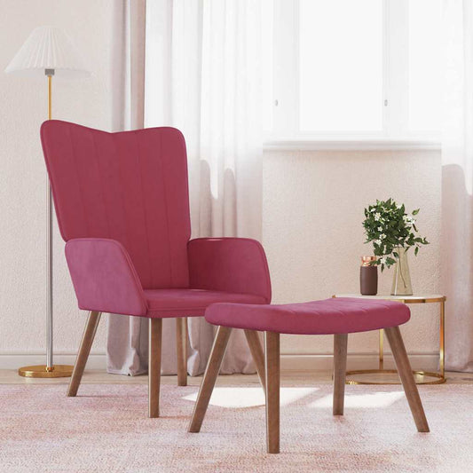 Relaxsessel mit Hocker Weinrot Samt