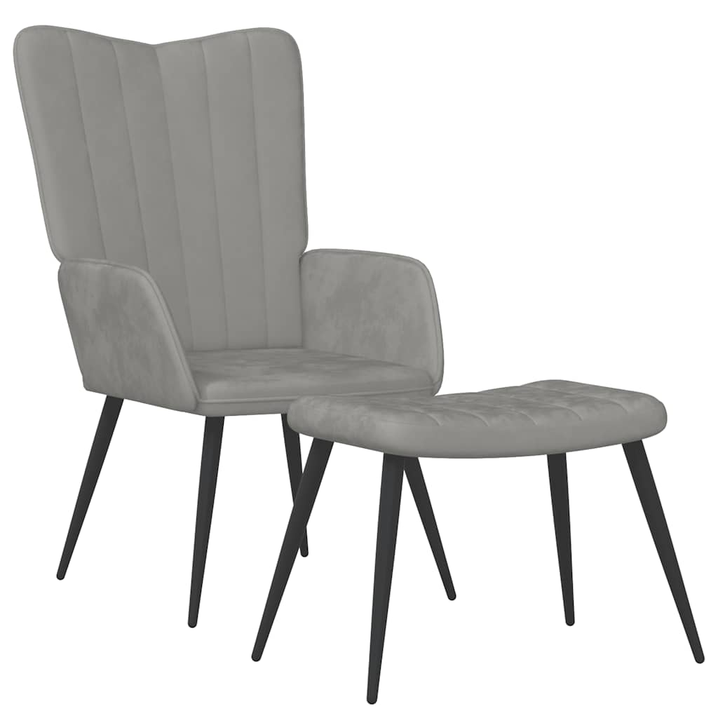 Relaxsessel mit Hocker Hellgrau Samt