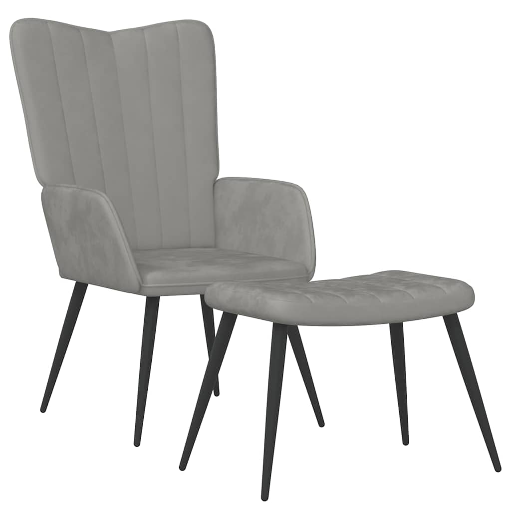 Relaxsessel mit Hocker Hellgrau Samt