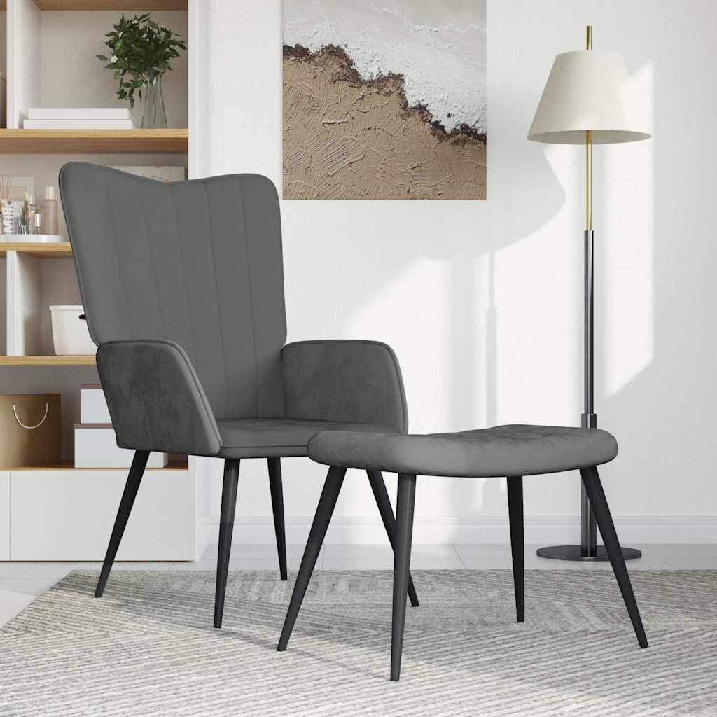 Relaxsessel mit Hocker Dunkelgrau Samt