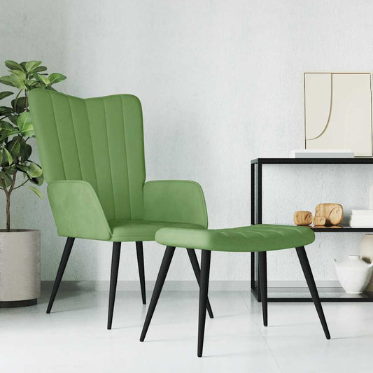 Relaxsessel mit Hocker Hellgrün Samt