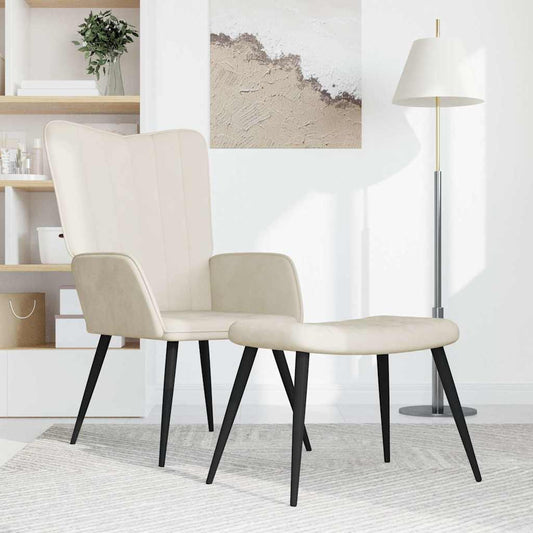 Relaxsessel mit Hocker Cremeweiß Samt