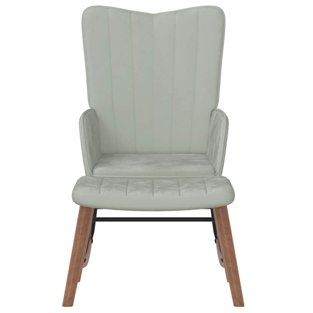 Fauteuil à bascule avec tabouret en velours gris clair