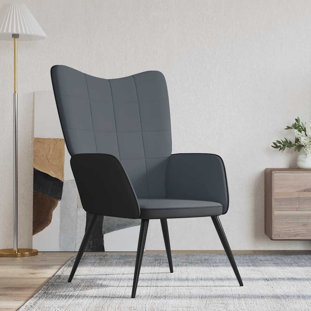 Relaxsessel Dunkelgrau Samt und PVC