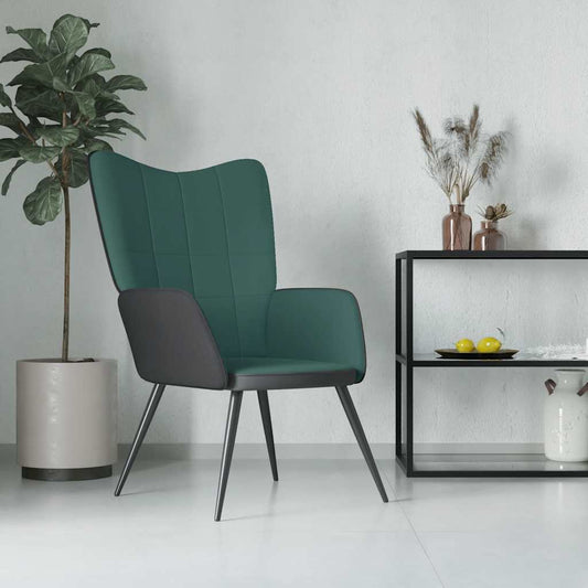 Relaxsessel Dunkelgrün Samt und PVC