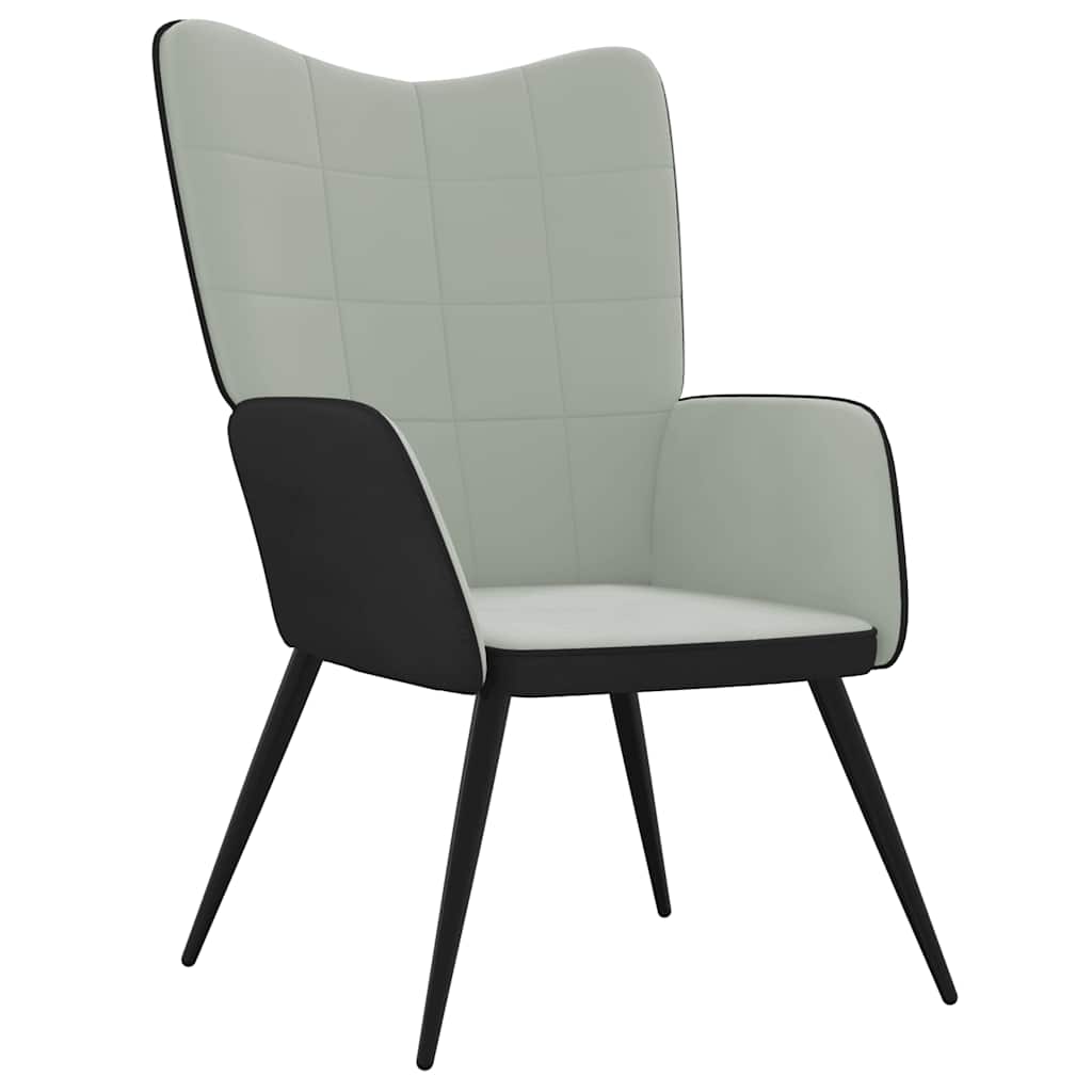 Relaxsessel mit Hocker Hellgrau Samt und PVC