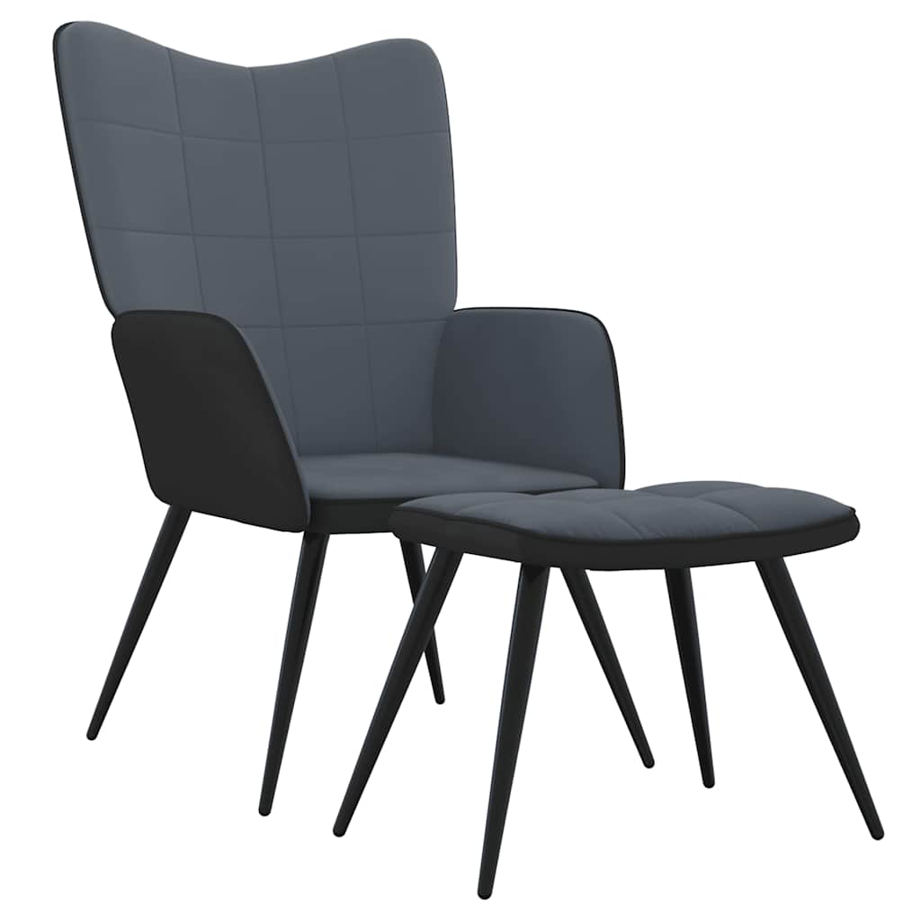 Relaxsessel mit Hocker Dunkelgrau Samt und PVC