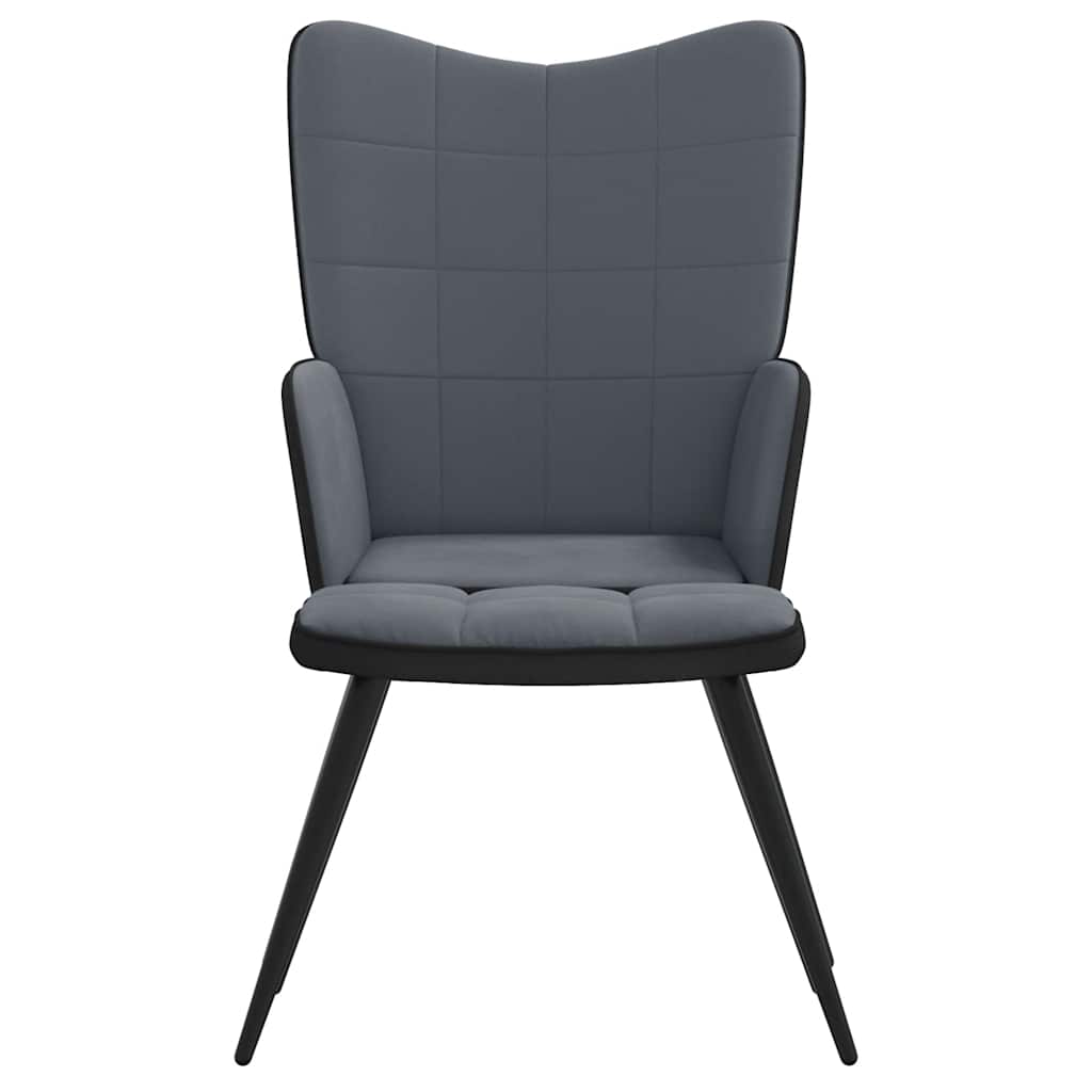 Relaxsessel mit Hocker Dunkelgrau Samt und PVC