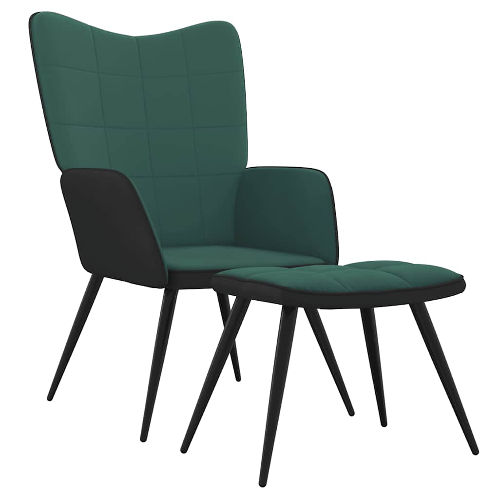 Relaxsessel mit Hocker Dunkelgrün Samt und PVC