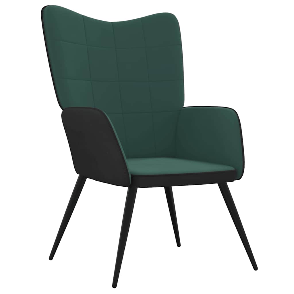 Relaxsessel mit Hocker Dunkelgrün Samt und PVC