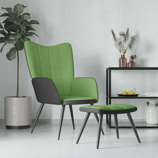 Relaxsessel mit Hocker Hellgrün Samt und PVC