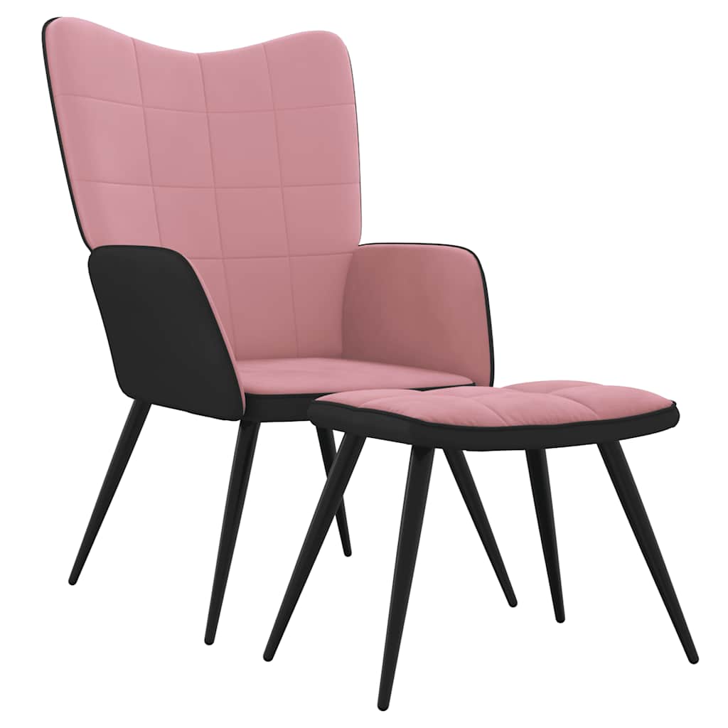 Relaxsessel mit Hocker Rosa Samt und PVC