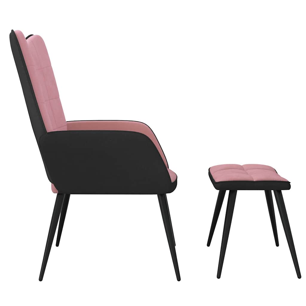Relaxsessel mit Hocker Rosa Samt und PVC