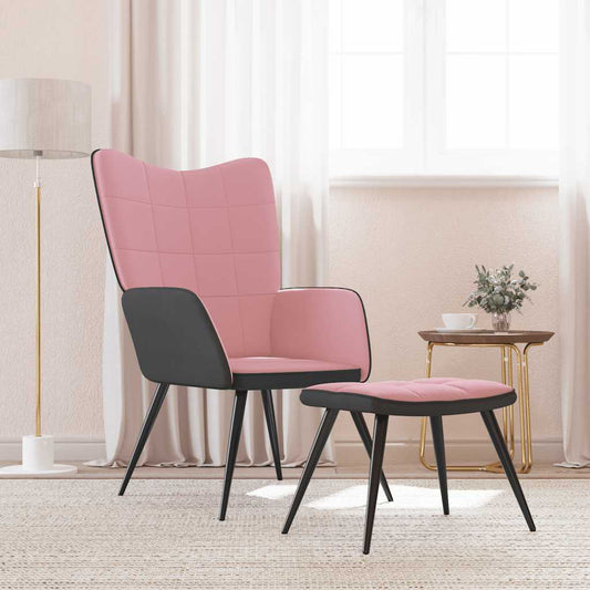 Relaxsessel mit Hocker Rosa Samt und PVC
