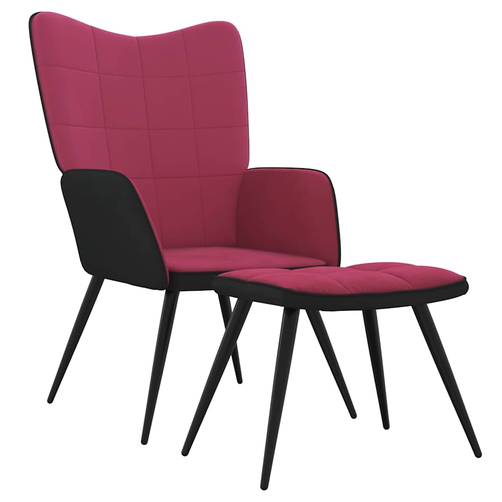 Relaxsessel mit Hocker Weinrot Samt und PVC