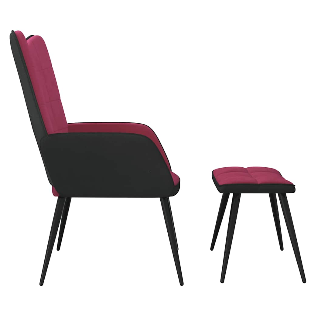 Relaxsessel mit Hocker Weinrot Samt und PVC