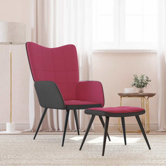 Relaxsessel mit Hocker Weinrot Samt und PVC