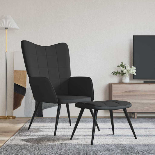 Relaxsessel mit Hocker Schwarz Samt und PVC