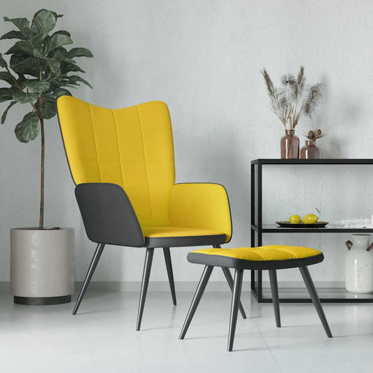 Relaxsessel mit Hocker Senfgelb Samt und PVC