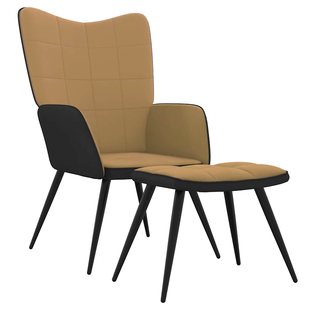 Relaxsessel mit Hocker Braun Samt und PVC