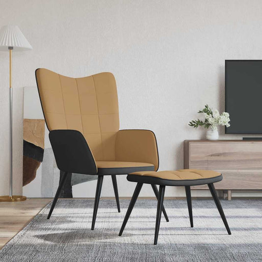 Relaxsessel mit Hocker Braun Samt und PVC