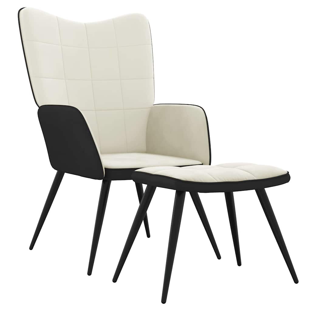 Relaxsessel mit Hocker Cremeweiß Samt und PVC