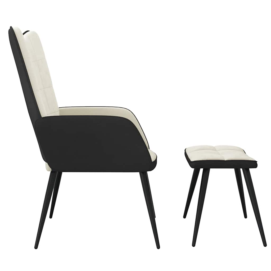 Relaxsessel mit Hocker Cremeweiß Samt und PVC
