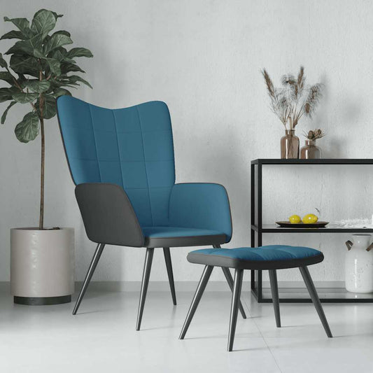 Relaxsessel mit Hocker Blau Samt und PVC