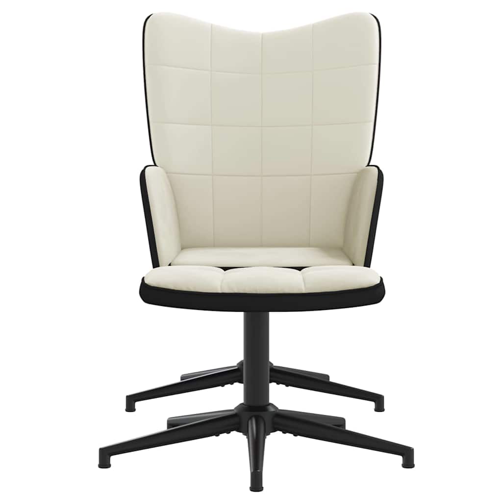 Fauteuil relax avec tabouret en velours blanc crème et PVC