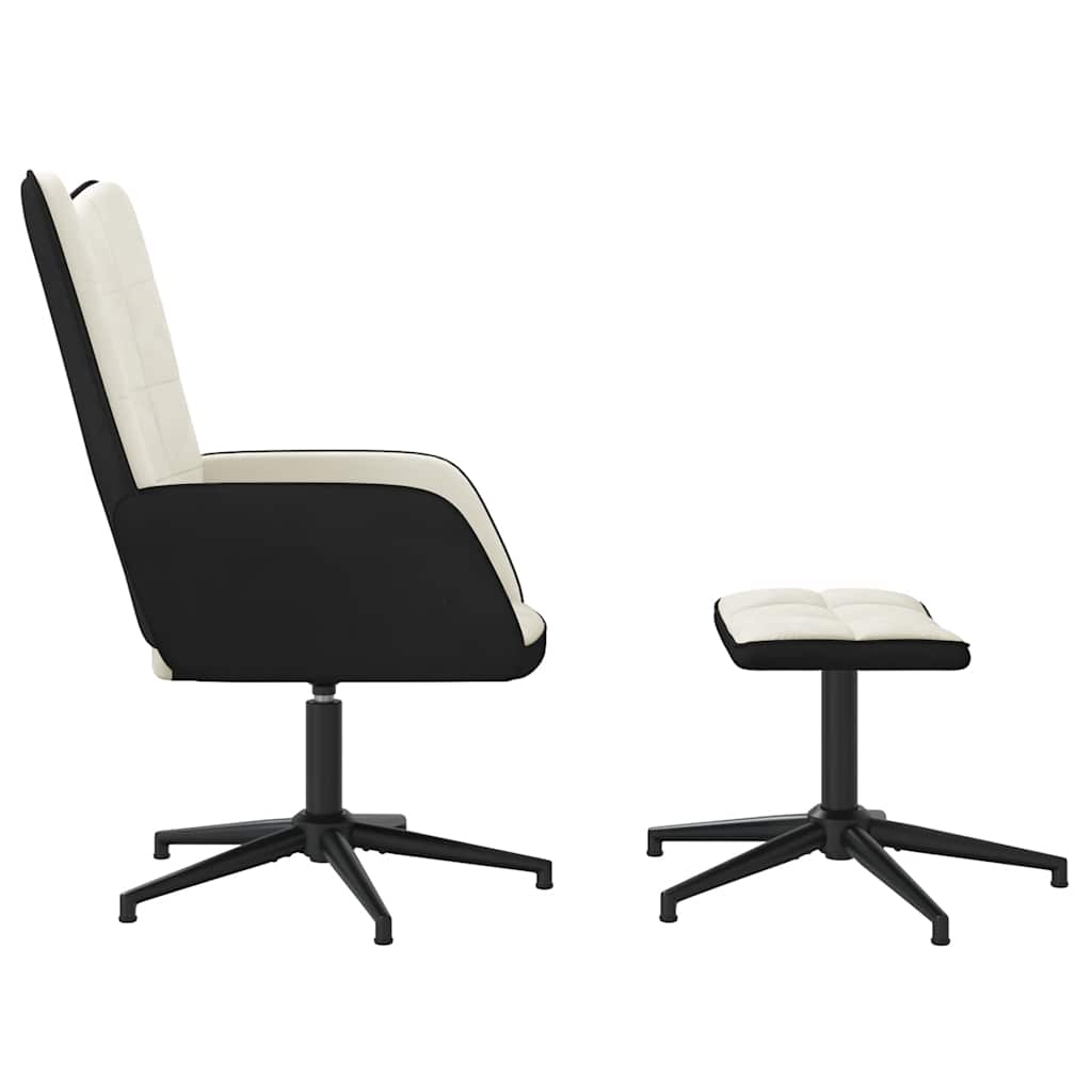Fauteuil relax avec tabouret en velours blanc crème et PVC