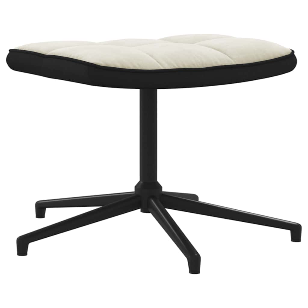 Fauteuil relax avec tabouret en velours blanc crème et PVC