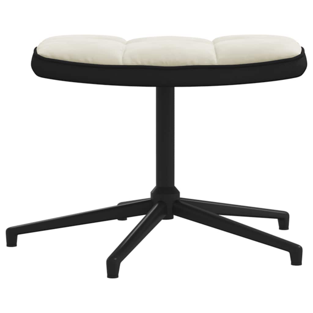 Fauteuil relax avec tabouret en velours blanc crème et PVC