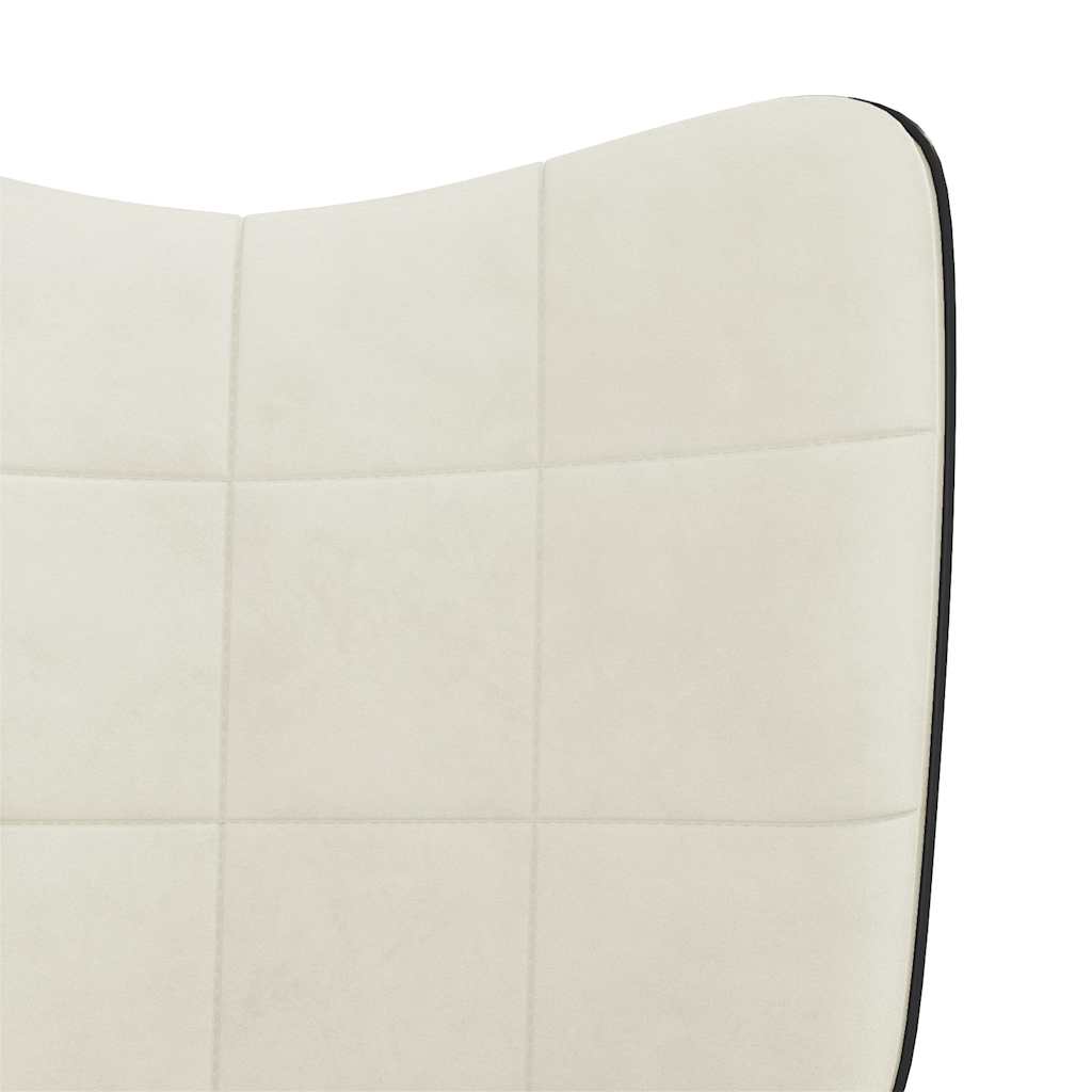 Fauteuil relax avec tabouret en velours blanc crème et PVC