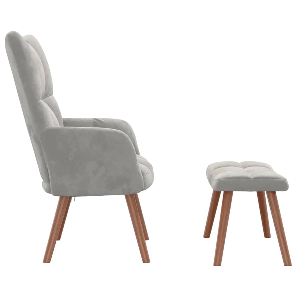 Relaxsessel mit Hocker Hellgrau Samt