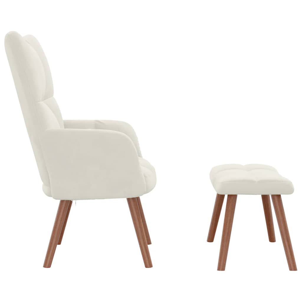 Relaxsessel mit Hocker Cremeweiß Samt