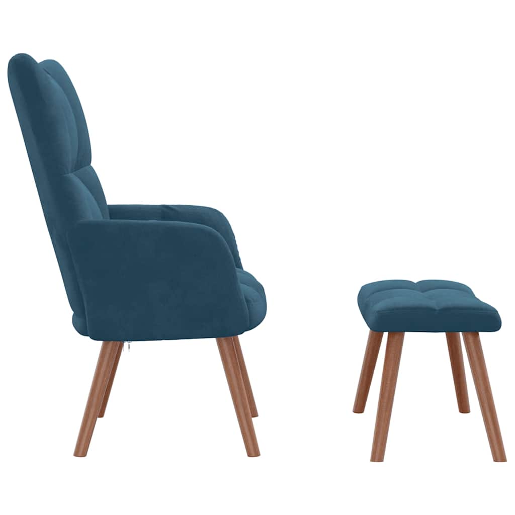 Relaxsessel mit Hocker Blau Samt