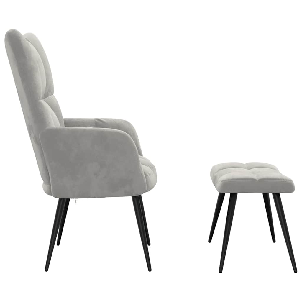 Relaxsessel mit Hocker Hellgrau Samt