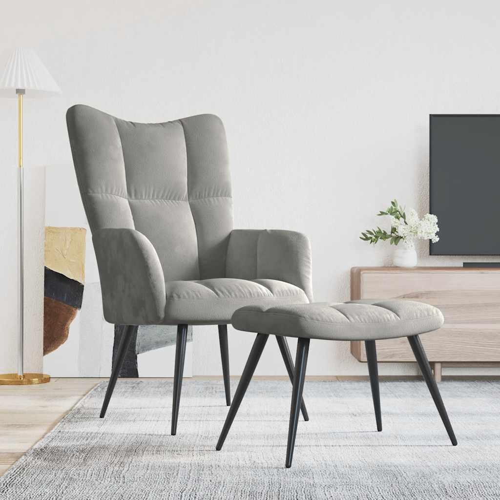 Relaxsessel mit Hocker Hellgrau Samt