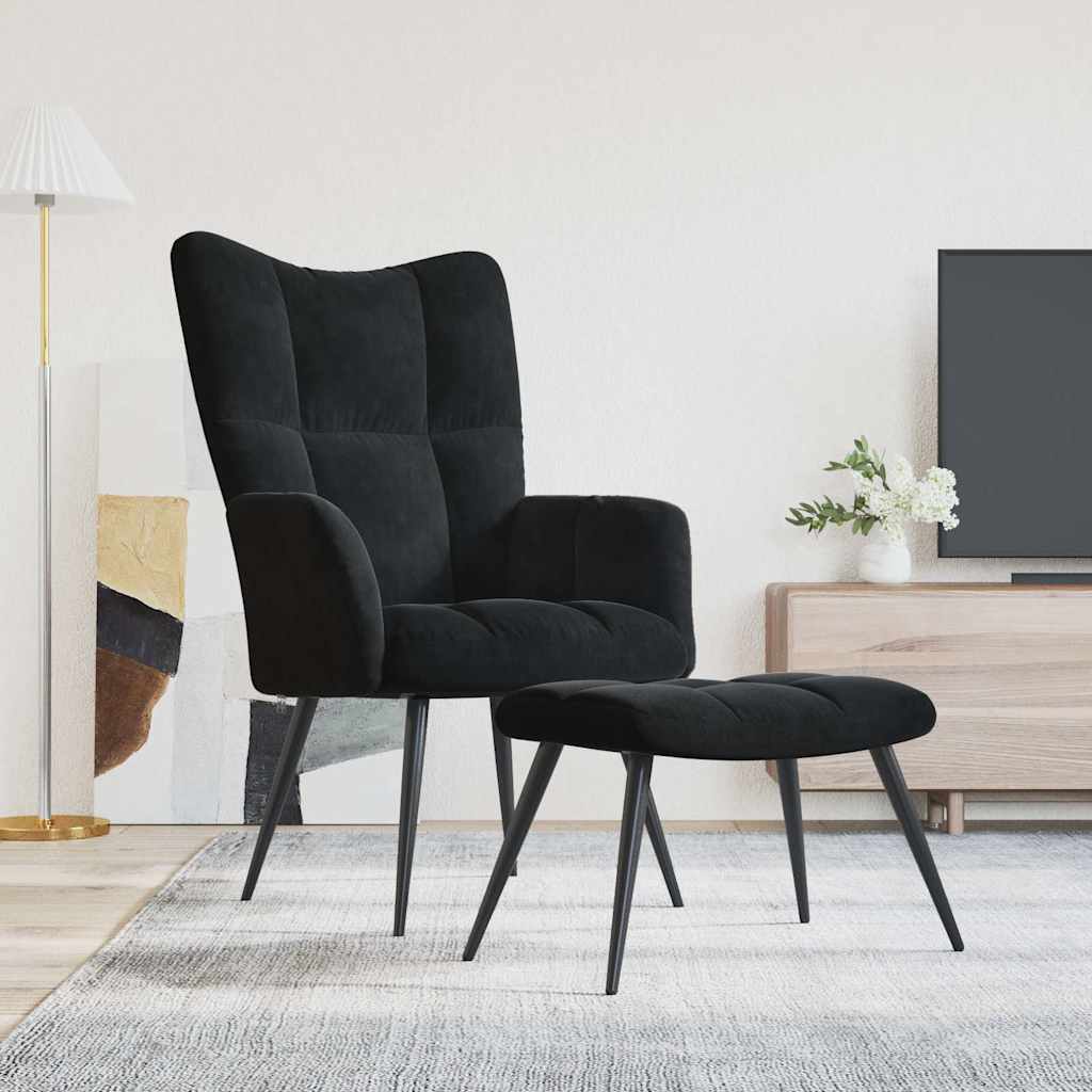 Relaxsessel mit Hocker Schwarzer Samt