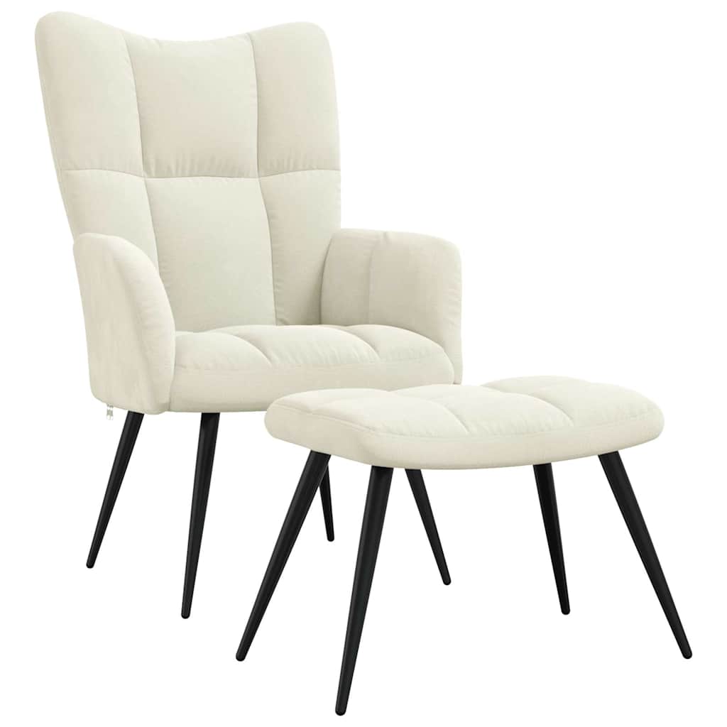 Relaxsessel mit Hocker Cremeweiß Samt